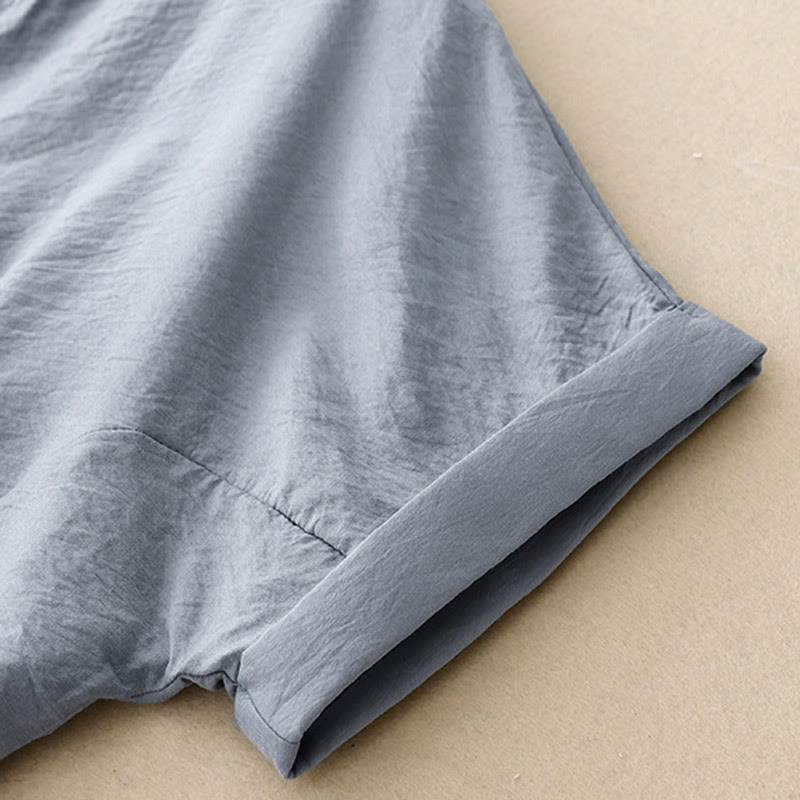 Camisa de algodón de manga corta con botones y cordones de verano para mujer con Buddha Stones - image 4