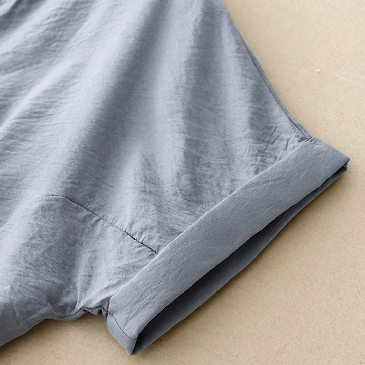 Camisa de algodón de manga corta con botones y cordones de verano para mujer con Buddha Stones - image 4