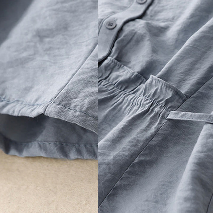 Camisa de algodón de manga corta con botones y cordones de verano para mujer con Buddha Stones - image 6