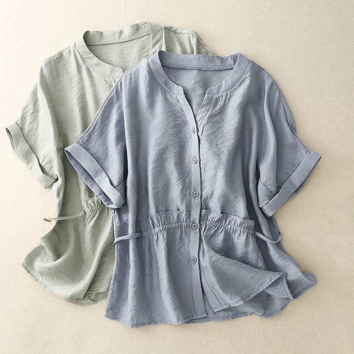 Camisa de algodón de manga corta con botones y cordones de verano para mujer con Buddha Stones - image 9