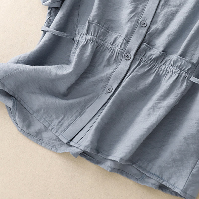 Camisa de algodón de manga corta con botones y cordones de verano para mujer con Buddha Stones - image 5