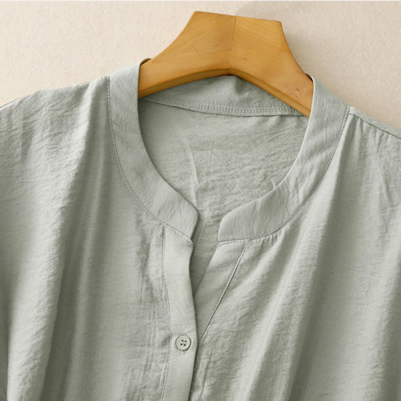 Camisa de algodón de manga corta con botones y cordones de verano para mujer con Buddha Stones - image 13