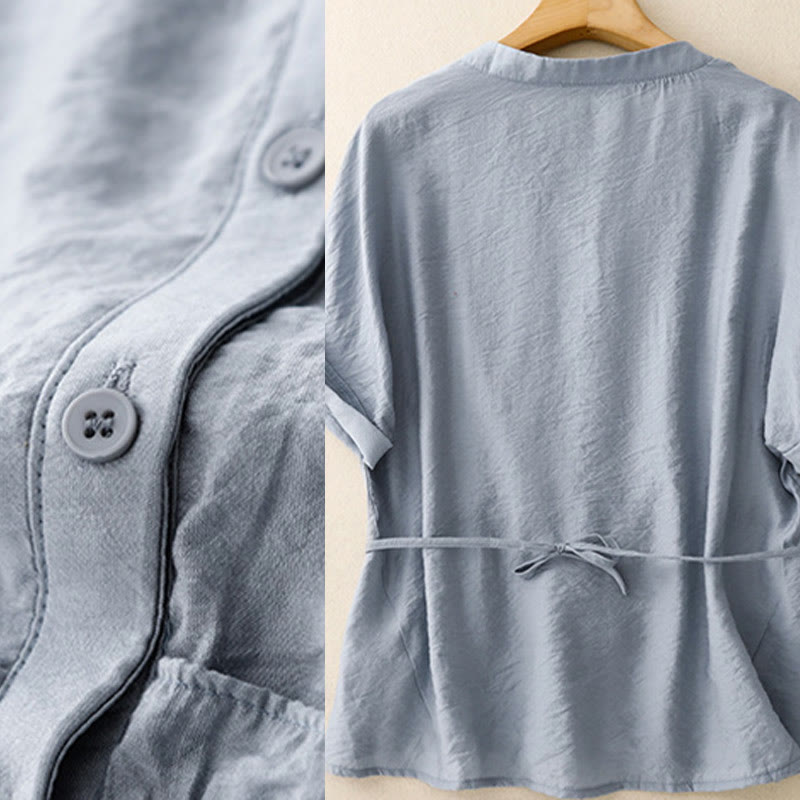 Camisa de algodón de manga corta con botones y cordones de verano para mujer con Buddha Stones - image 2