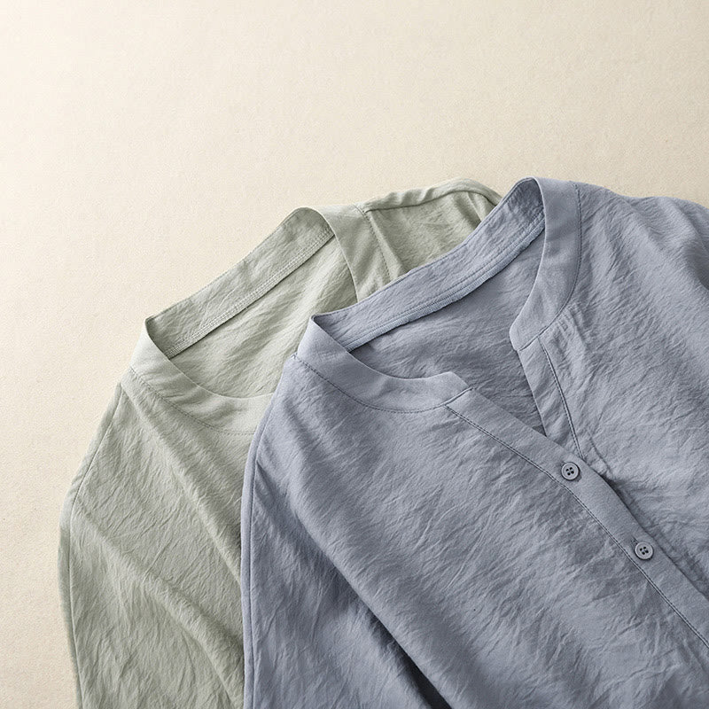 Camisa de algodón de manga corta con botones y cordones de verano para mujer con Buddha Stones - image 10