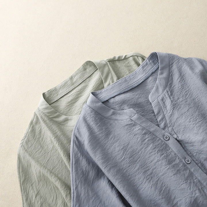 Camisa de algodón de manga corta con botones y cordones de verano para mujer con Buddha Stones - image 10