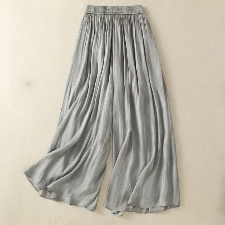 Pantalones anchos para mujer con cintura elástica, diseño plisado y bolsillos en gris claro con Buddha Stones - Gris claro - US8-10，UK/AU12-14，EU40-42 (2XL) - image 0