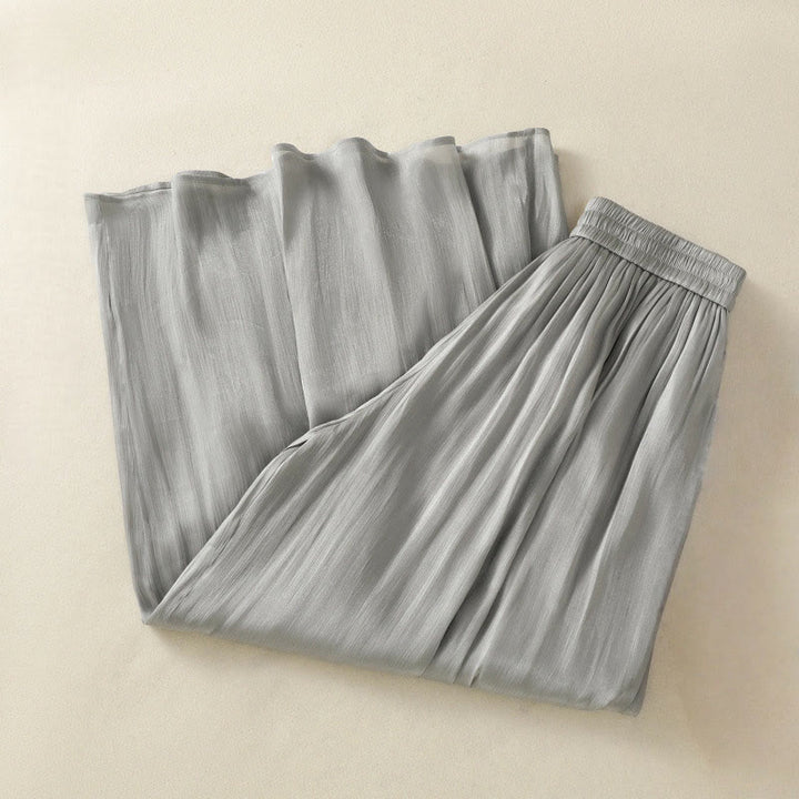 Pantalones anchos para mujer con cintura elástica, diseño plisado y bolsillos en gris claro con Buddha Stones - image 2
