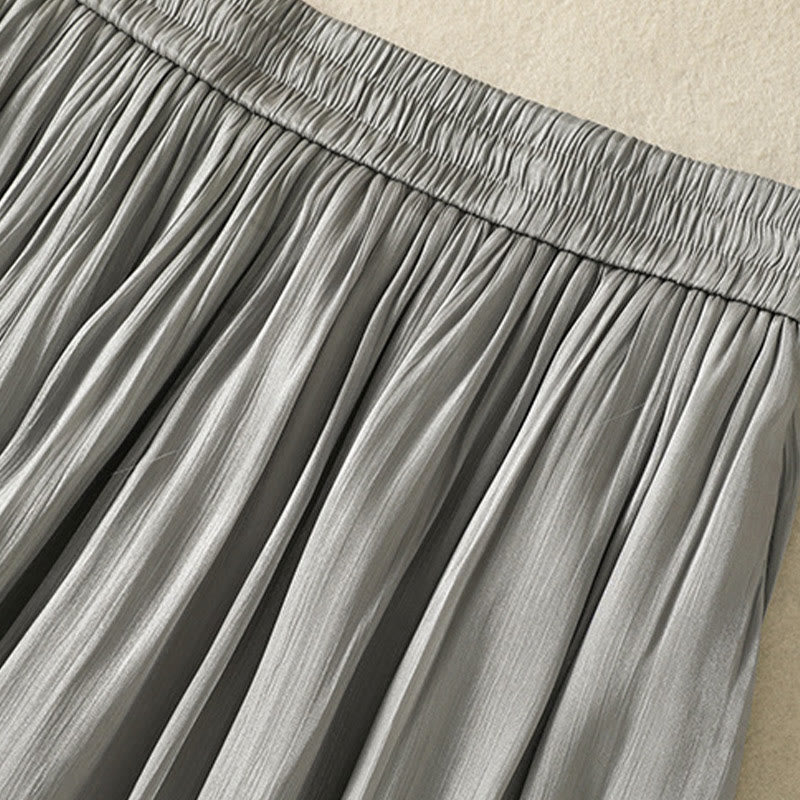 Pantalones de mujer de pierna ancha con bolsillos, diseño plisado en gris claro con estampado de Buddha Stones y cintura elástica. - image 7