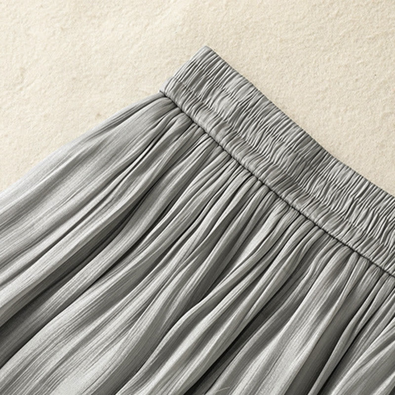 Pantalones de mujer de pierna ancha con bolsillos, diseño plisado en gris claro con estampado de Buddha Stones y cintura elástica. - image 8