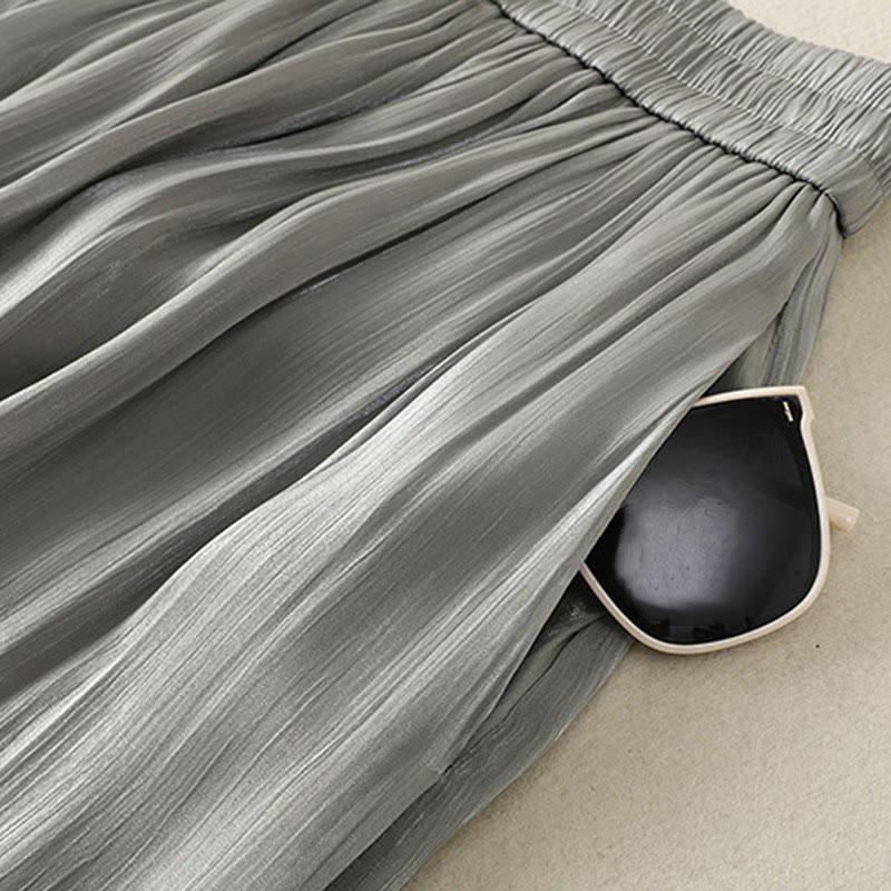 Pantalones anchos para mujer con cintura elástica, diseño plisado y bolsillos en gris claro con Buddha Stones - image 9