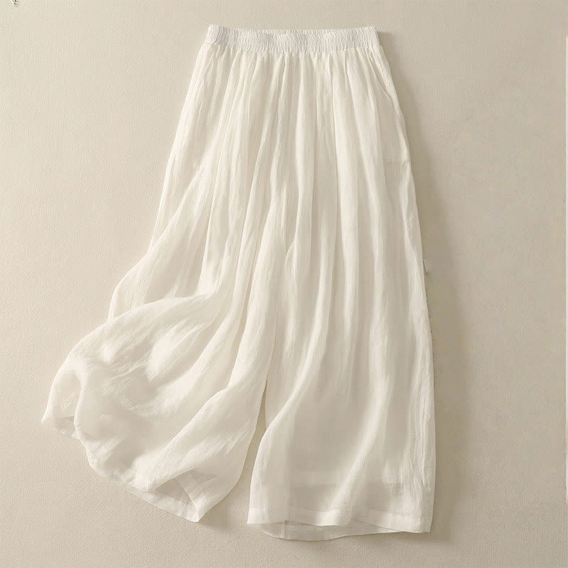 Pantalones de lino y algodón con cintura elástica para mujer, de Buddha Stones, de pierna ancha, de 7 a 8 pulgadas de largo y bolsillos. - Blanco - US8-10，UK/AU12-14，EU40-42 (2XL) - image 10