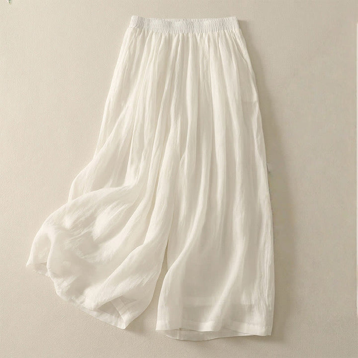 Pantalones de lino y algodón con cintura elástica para mujer, de Buddha Stones, de pierna ancha, de 7 a 8 pulgadas de largo y bolsillos. - Blanco - US8-10，UK/AU12-14，EU40-42 (2XL) - image 10