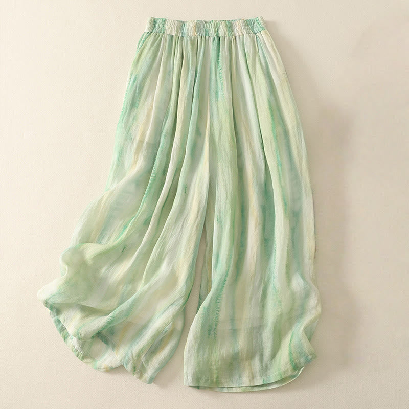 Pantalones de lino y algodón con cintura elástica para mujer, de Buddha Stones, de pierna ancha, de 7 a 8 pulgadas de largo y bolsillos. - Verde claro - US8-10，UK/AU12-14，EU40-42 (2XL) - image 0