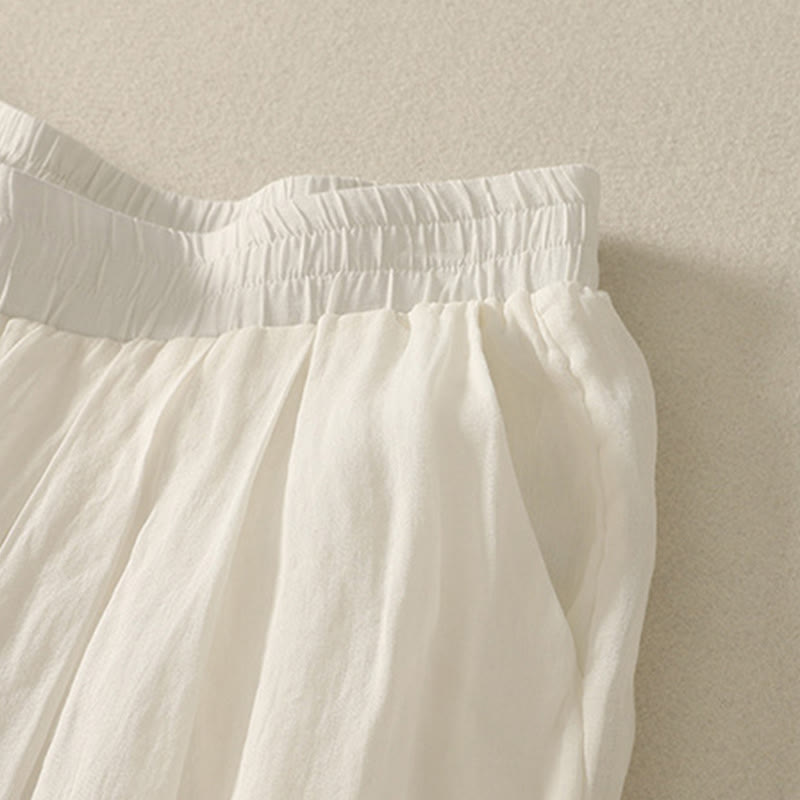 Pantalones de lino y algodón con cintura elástica para mujer, de Buddha Stones, de pierna ancha, de 7 a 8 pulgadas de largo y bolsillos. - image 13