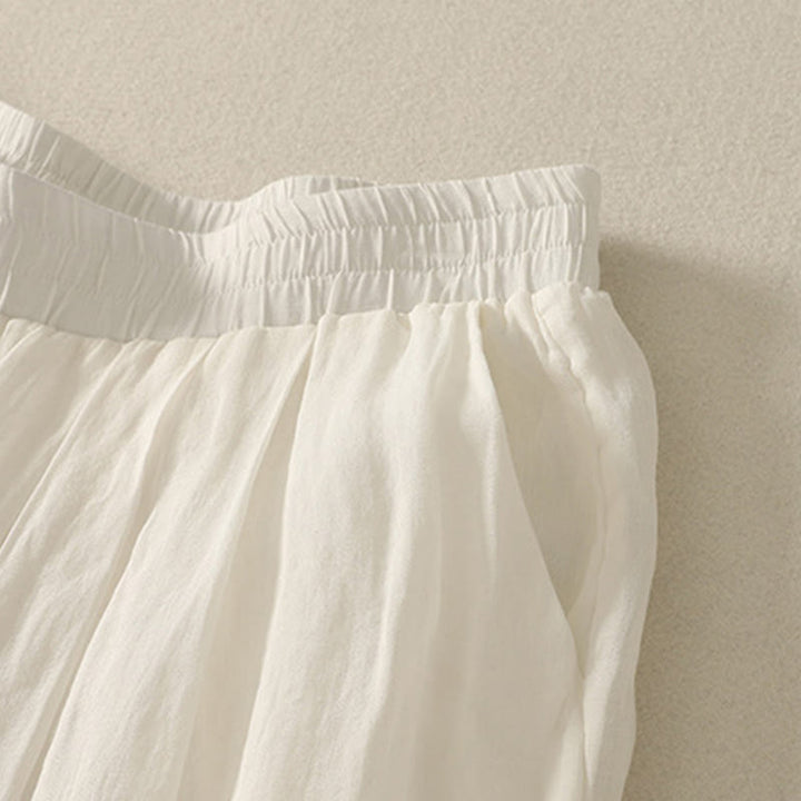 Pantalones de lino y algodón con cintura elástica para mujer, de Buddha Stones, de pierna ancha, de 7 a 8 pulgadas de largo y bolsillos. - image 13