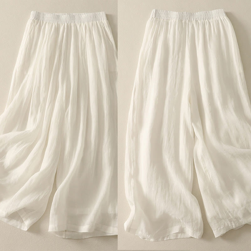 Pantalones de lino y algodón con cintura elástica para mujer, de Buddha Stones, de pierna ancha, de 7 a 8 pulgadas de largo y bolsillos. - image 12