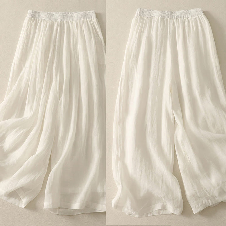 Pantalones de lino y algodón con cintura elástica para mujer, de Buddha Stones, de pierna ancha, de 7 a 8 pulgadas de largo y bolsillos. - image 12