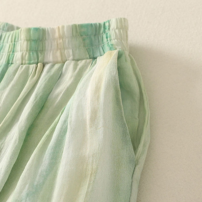 Pantalones de lino y algodón con cintura elástica para mujer, de Buddha Stones, de pierna ancha, de 7 a 8 pulgadas de largo y bolsillos. - image 3