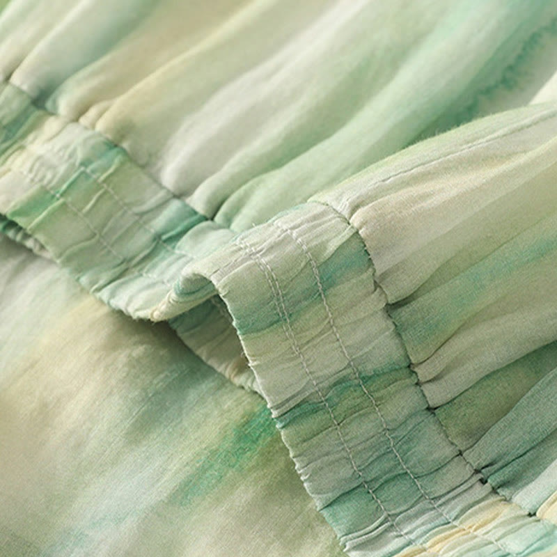 Pantalones de lino y algodón con cintura elástica para mujer, de Buddha Stones, de pierna ancha, de 7 a 8 pulgadas de largo y bolsillos. - image 4