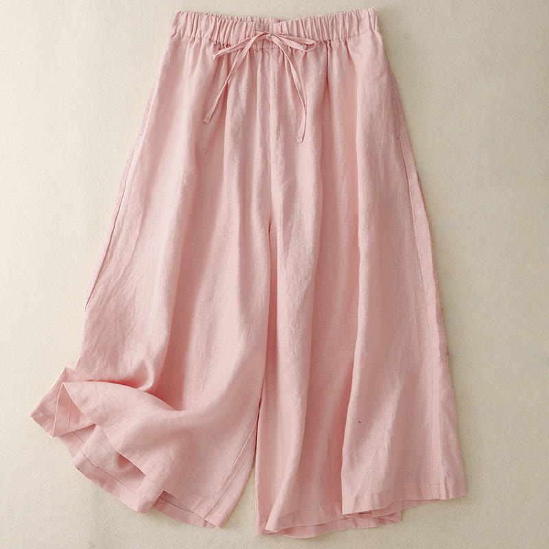 Pantalones capri anchos de pierna ancha con cintura elástica y bolsillos para mujer, con estampado de Buddha Stones. - rosa claro - US14, UK/AU18, EU46 (3XL) - image 6