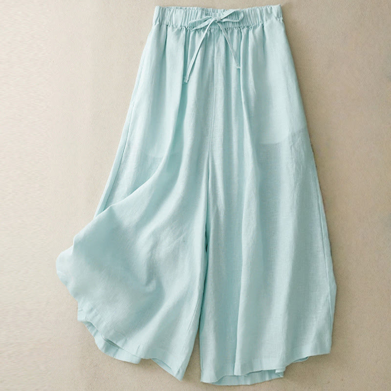 Pantalones capri de verano con cintura elástica y pernera ancha para mujer con bolsillos de Buddha Stones - Turquesa pálido - US14, UK/AU18, EU46 (3XL) - image 1