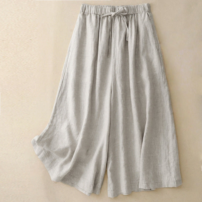 Pantalones capri anchos de pierna ancha con cintura elástica y bolsillos para mujer, con estampado de Buddha Stones. - Lino - US14, UK/AU18, EU46 (3XL) - image 16