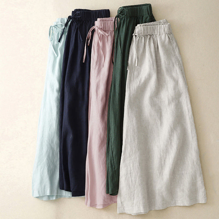 Pantalones capri anchos de pierna ancha con cintura elástica y bolsillos para mujer, con estampado de Buddha Stones. - image 1