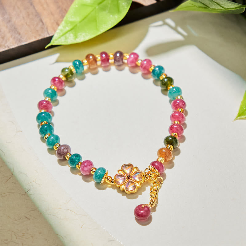 Pulsera de amor con flor de trébol de cuatro hojas y turmalina de Buddha Stones