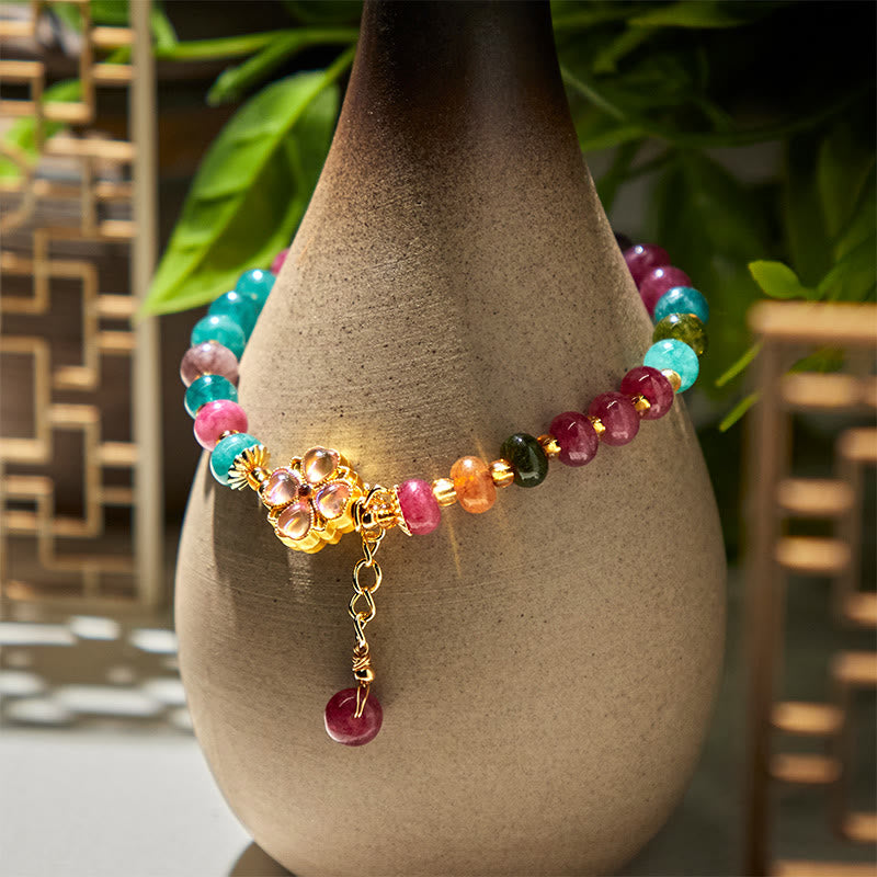 Pulsera de amor con flor de trébol de cuatro hojas y turmalina de Buddha Stones