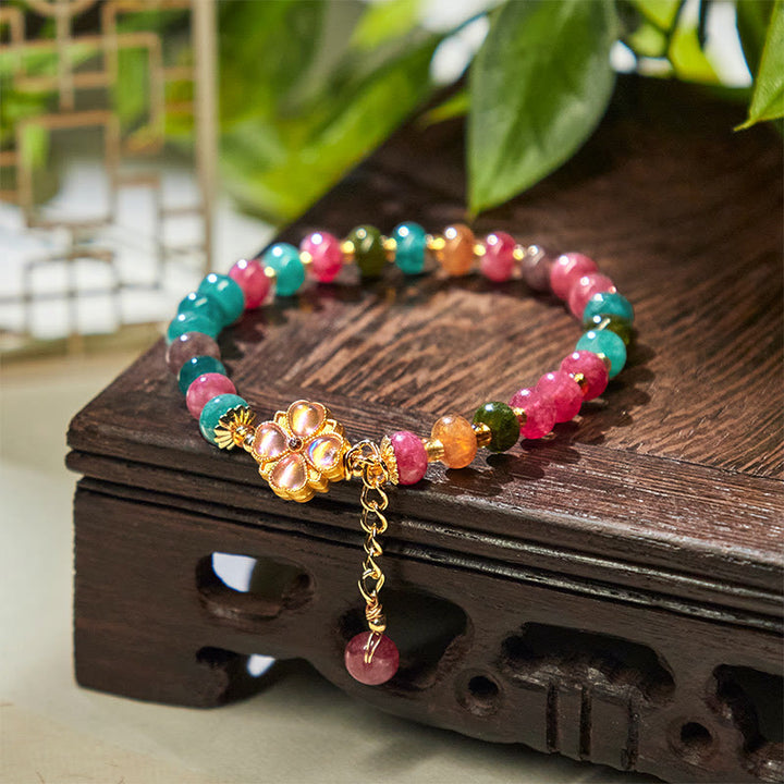 Pulsera de amor con flor de trébol de cuatro hojas y turmalina de Buddha Stones