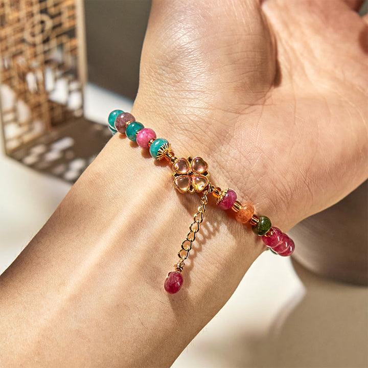 Pulsera de amor con flor de trébol de cuatro hojas y turmalina de Buddha Stones