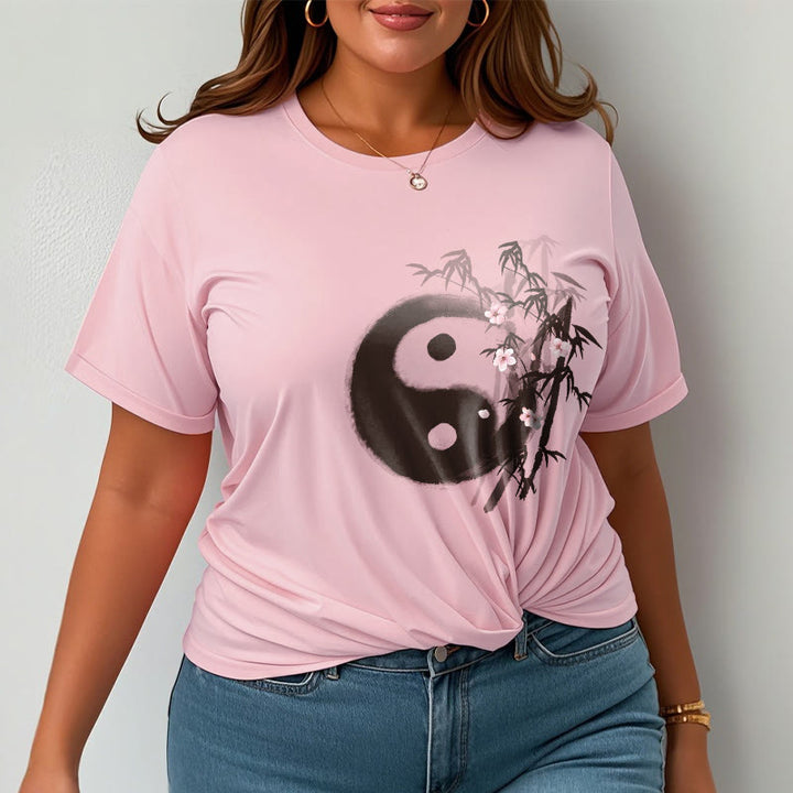 Buddha Stones Camiseta con estampado de bambú y flor de cerezo Yin Yang - image 12