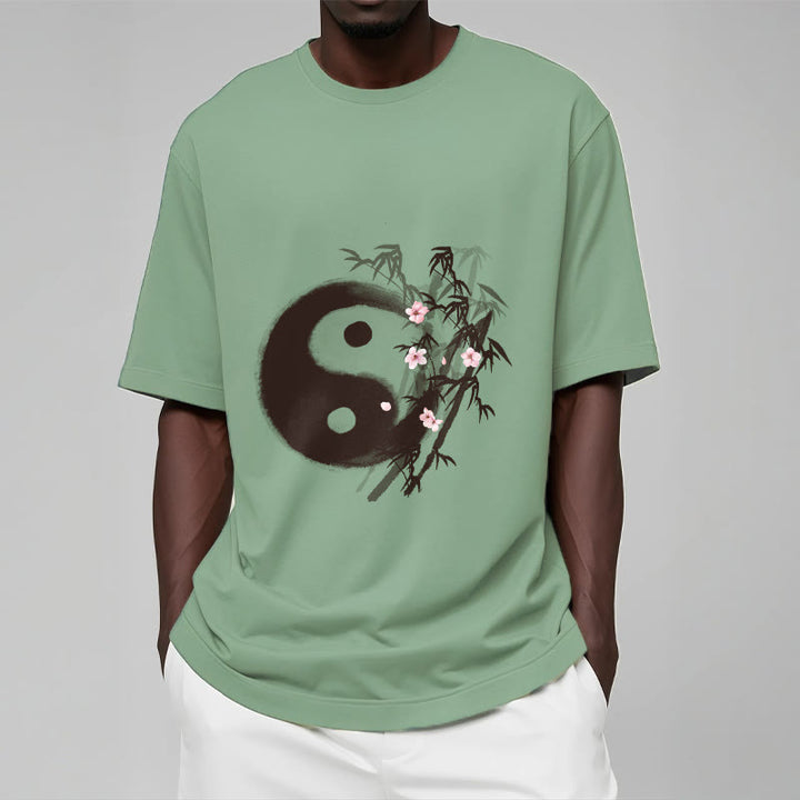 Buddha Stones Camiseta con estampado de bambú y flor de cerezo Yin Yang - image 14
