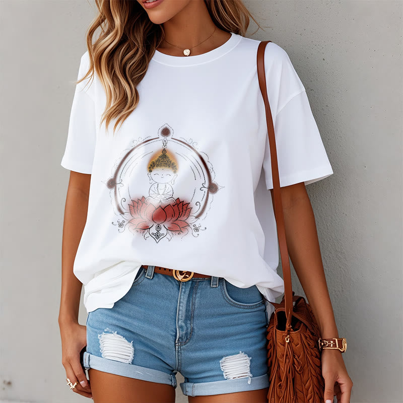 Camiseta con estampado de mandala de loto y Buddha Stones alegre - image 3