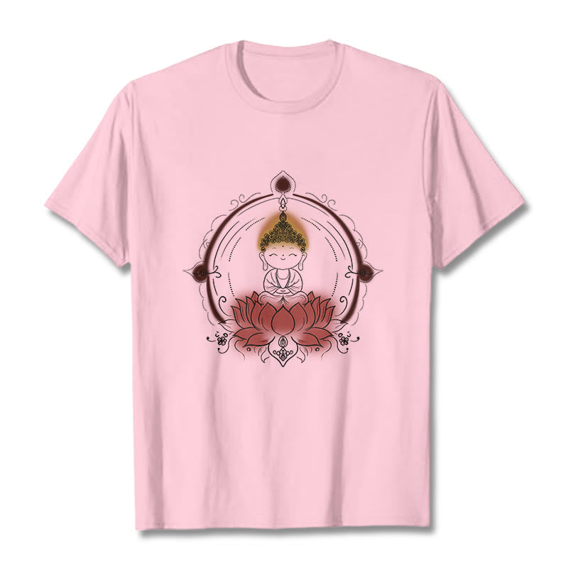 Camiseta con estampado de mandala de loto y Buddha Stones alegre - Rosa claro - 2XL - image 13