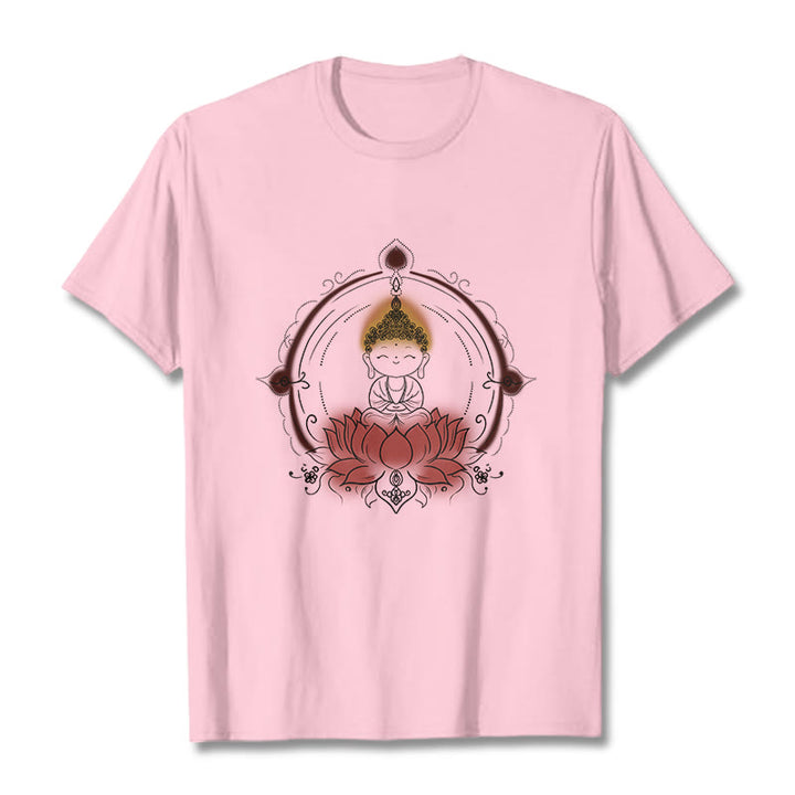 Camiseta con estampado de mandala de loto y Buddha Stones alegre - Rosa claro - 2XL - image 13