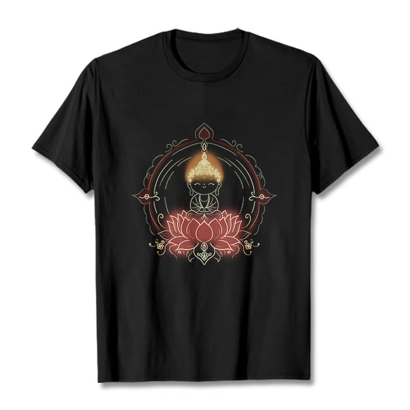 Camiseta con estampado de mandala de loto y Buddha Stones alegre - Negro - 2XL - image 5