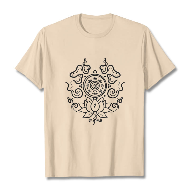 Camiseta con diseño de flor de loto y rueda del Dharma de Buddha Stones - Sopa de mariscos - 2XL - image 1