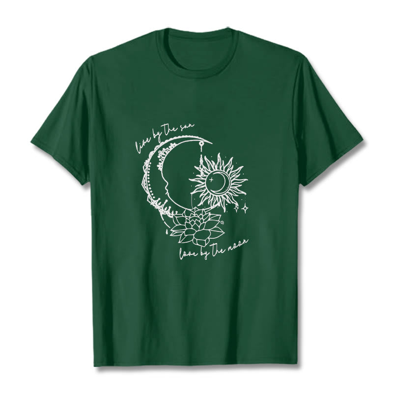 Camiseta con estampado de flor de loto, sol, luna y Buddha Stones - Verde bosque - 2XL - image 1