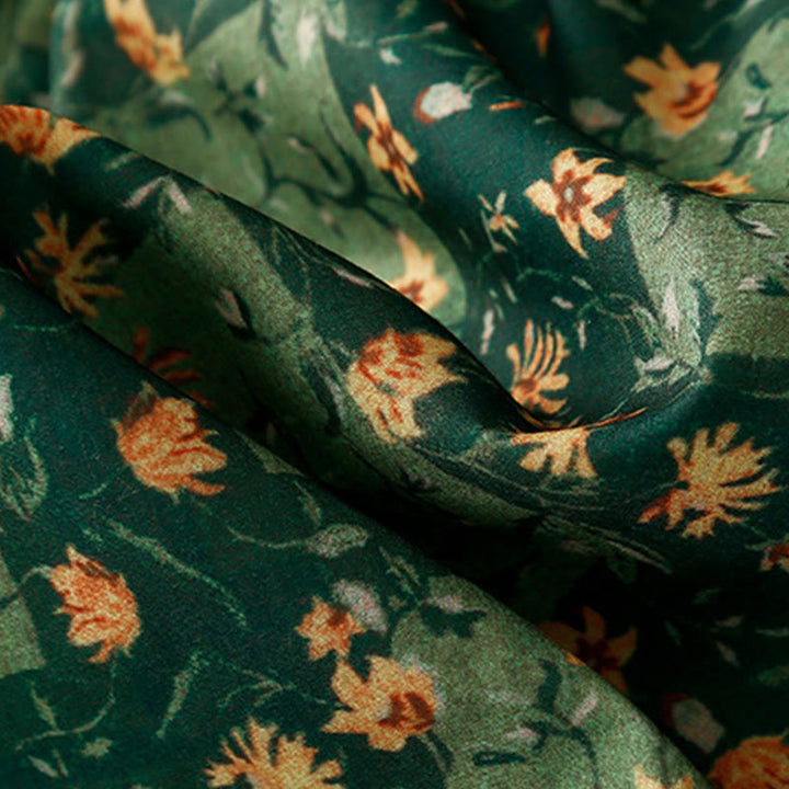 Vestido midi de lino y algodón con cuello en V, media manga y bolsillos, estampado de flores de primavera y Buddha Stones - image 6