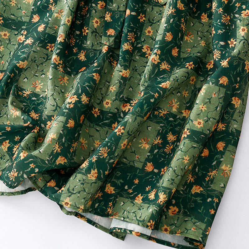 Vestido midi de lino y algodón con cuello en V, media manga y bolsillos, estampado de flores de primavera y Buddha Stones - image 12