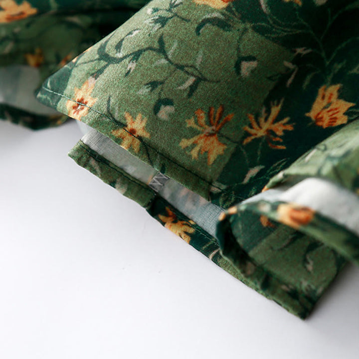 Vestido midi de lino y algodón con cuello en V, media manga y bolsillos, estampado de flores de primavera y Buddha Stones - image 8