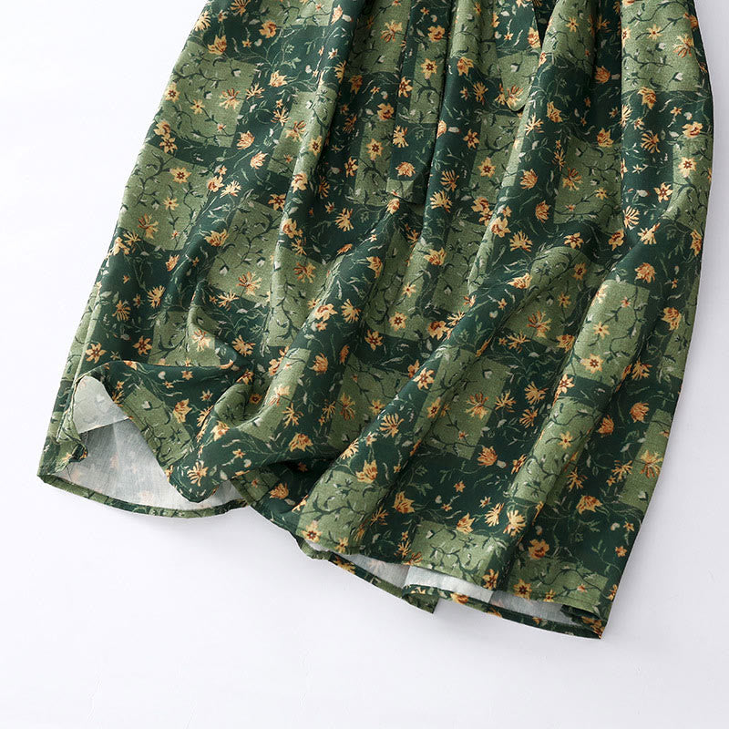 Vestido midi de lino y algodón con cuello en V, media manga y bolsillos, estampado de flores de primavera y Buddha Stones - image 14