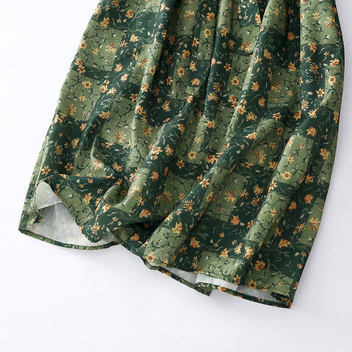 Vestido midi de lino y algodón con cuello en V, media manga y bolsillos, estampado de flores de primavera y Buddha Stones - image 14