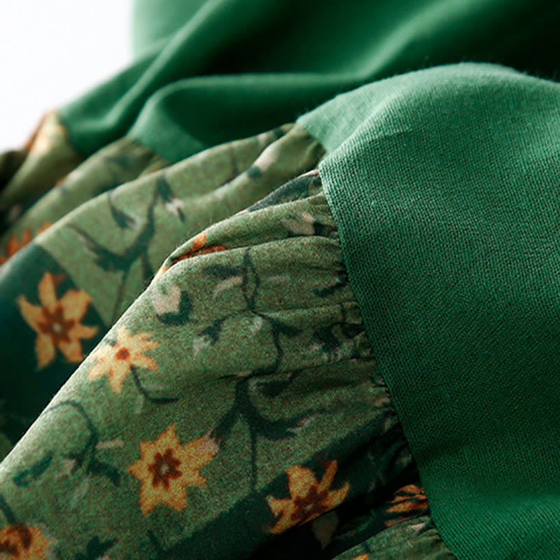 Vestido midi de lino y algodón con cuello en V, media manga y bolsillos, estampado de flores de primavera y Buddha Stones - image 9