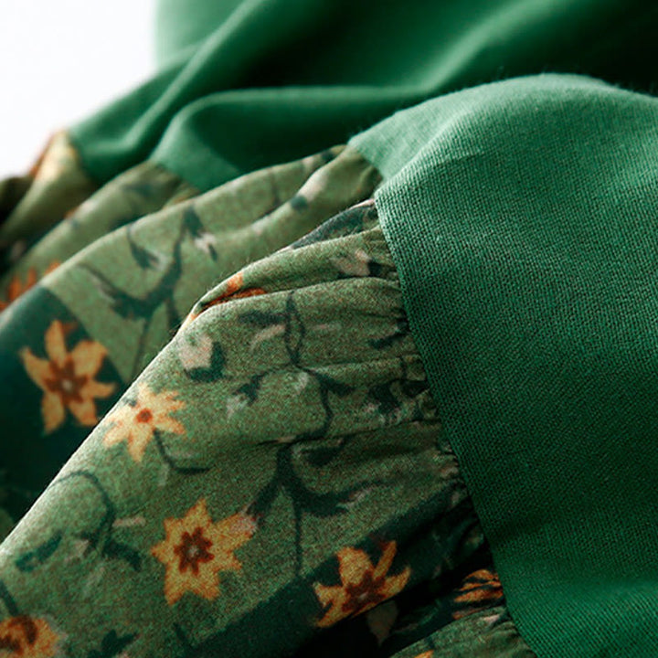 Vestido midi de lino y algodón con cuello en V, media manga y bolsillos, estampado de flores de primavera y Buddha Stones - image 9