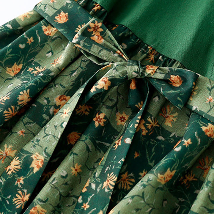 Vestido midi de lino y algodón con cuello en V, media manga y bolsillos, estampado de flores de primavera y Buddha Stones - image 13