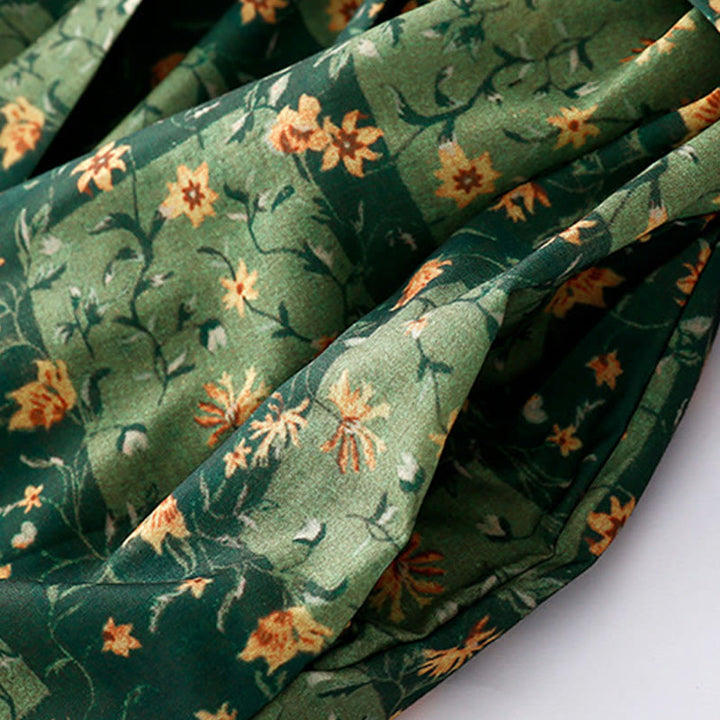 Vestido midi de lino y algodón con cuello en V, media manga y bolsillos, estampado de flores de primavera y Buddha Stones - image 10