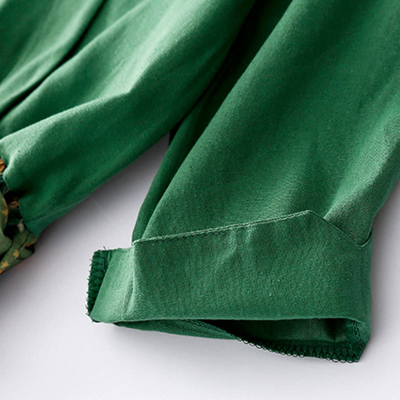 Vestido midi de lino y algodón con cuello en V, media manga y bolsillos, estampado de flores de primavera y Buddha Stones - image 15