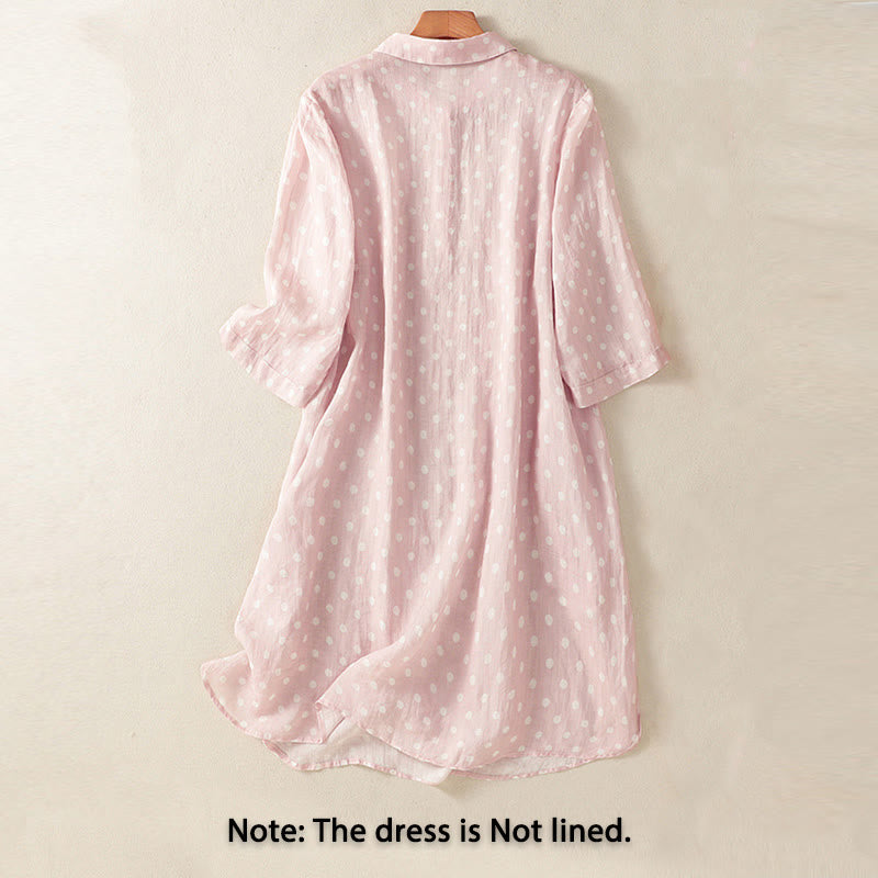 Vestido midi de poliéster con cuello alto, botones y lunares de primavera Buddha Stones y bolsillos - image 9